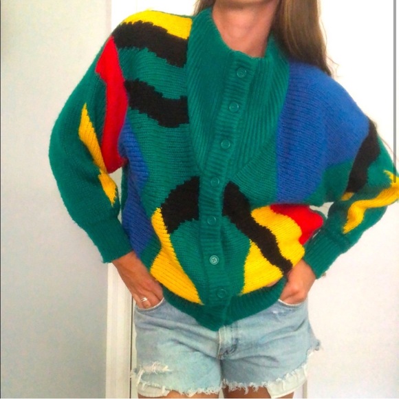 Vintage Sweaters - Vintage color block mock neck sweater